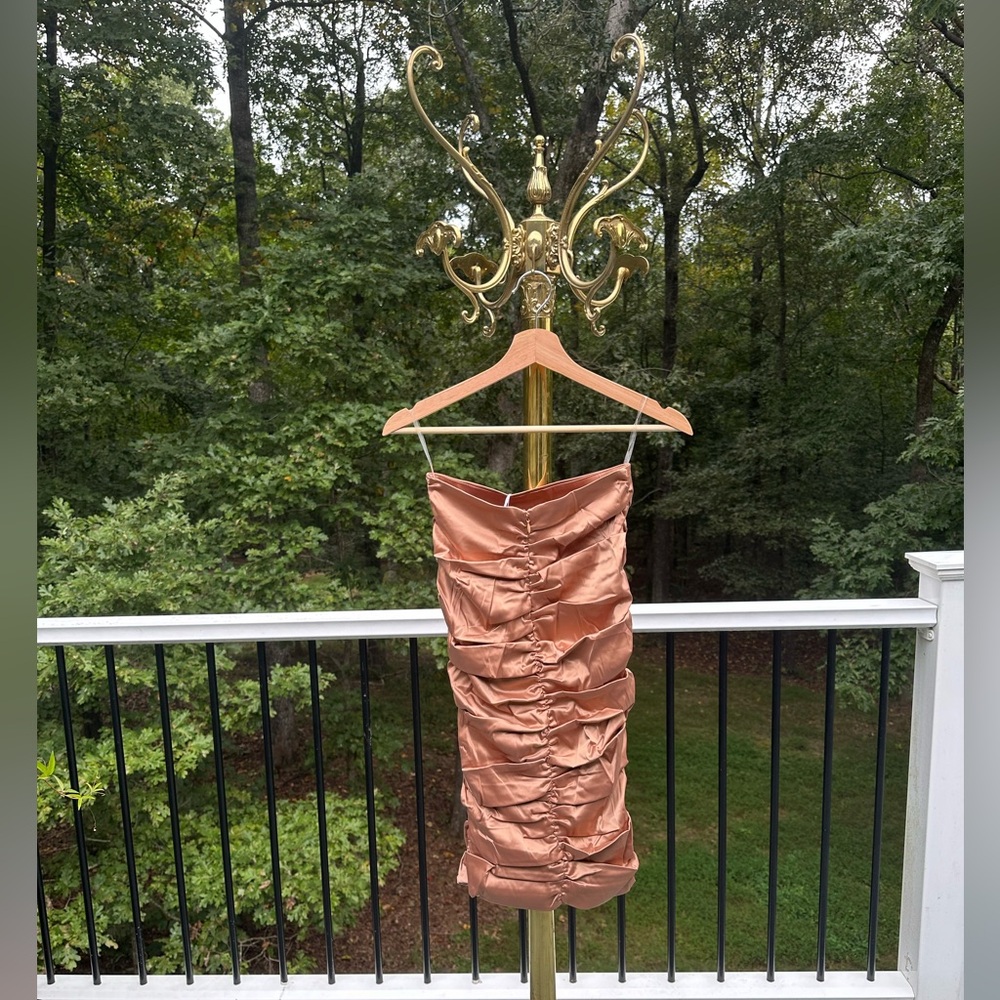 Naked Wardrobe Size Small Rosegold Elegant Strapless Satin Mini Bodycon Dress - Picture 4 of 11